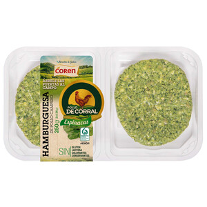 Imagen de Bandeja con hamburguesas de pollo de corral con espinacas COREN 2 x 125 g.