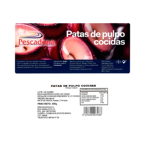 PESCADONA Pulpo cocido tentaculo 300g