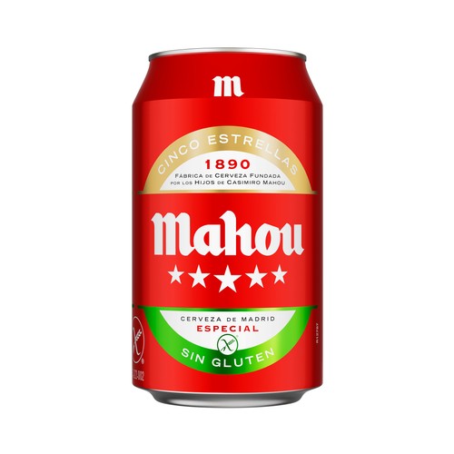 Cerveza sin gluten MAHOU, lata de 33 cl.