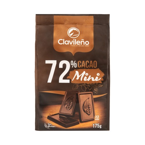 CLAVILEÑO Chocolatina choco negro 72 % 175 g.