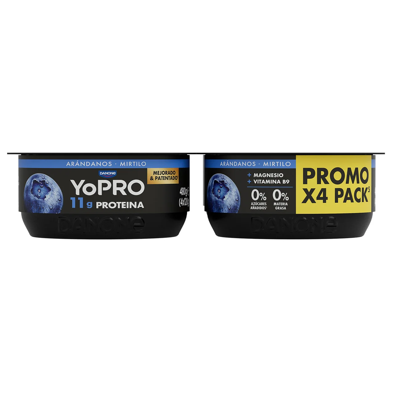De Danone Leche fermentada con arándanos, rico en proteínas y sin azúcares añadidos ni grasa 4 x 120 g.