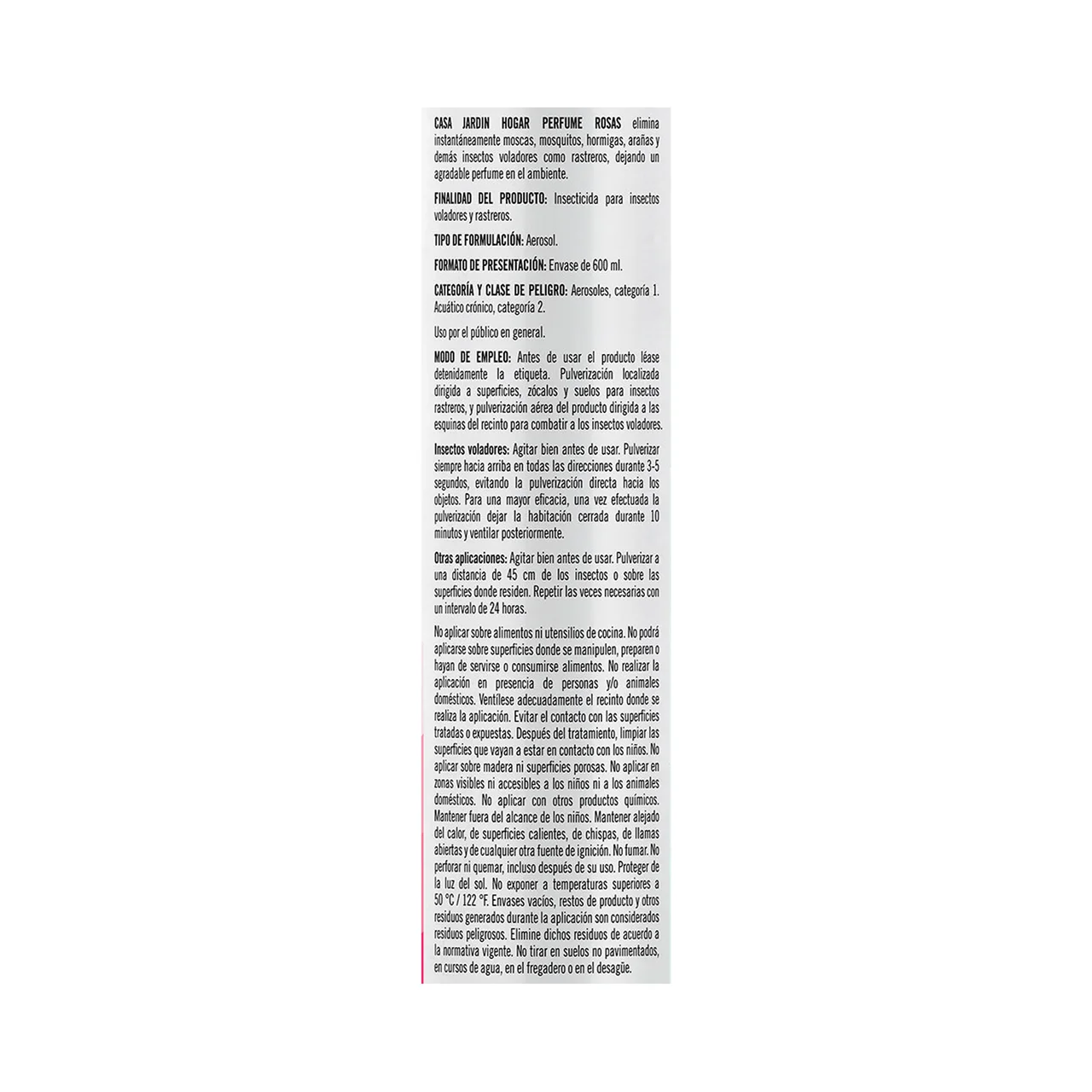 Insecticida aerosol con olor a rosas 600 ml.