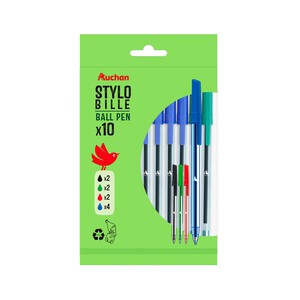 Pack de 10 bolígrafos de plástico reciclado, PRODUCTO ALCAMPO.