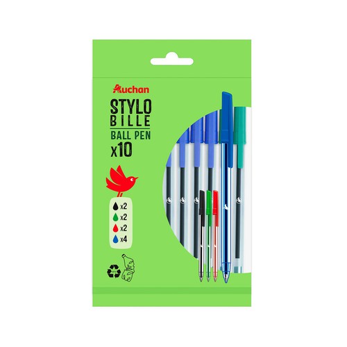 Pack de 10 bolígrafos de plástico reciclado, PRODUCTO ALCAMPO.
