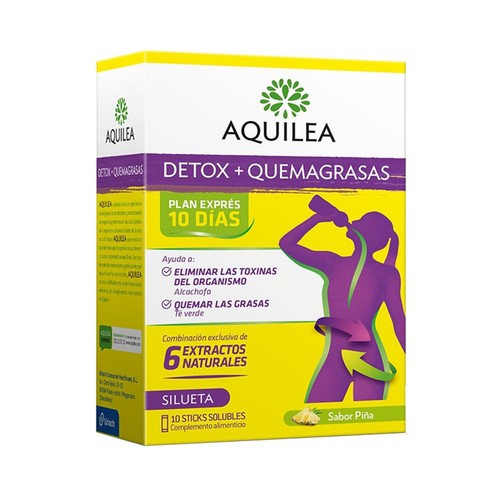 AQUILEA Tratamiento detox y quemagrasas con extracto de alcachofa y sabor a piña AQUILEA 10 uds.