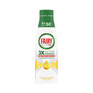Imagen de FAIRY Detergente en gel para lavavajillas a máquina de limón FAIRY Platinum 50 lavados, 1 L.