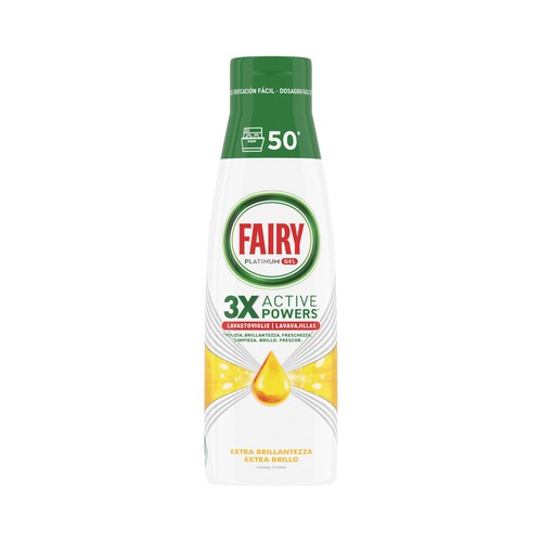 FAIRY Detergente en gel para lavavajillas a máquina de limón FAIRY Platinum 50 lavados, 1 L.