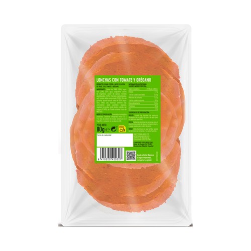 BETTER BALANCE Lonchas vegetales con tomate y orégano, altas en proteína ,bajas en grasas saturadas y fuente de fibra. 80 g.