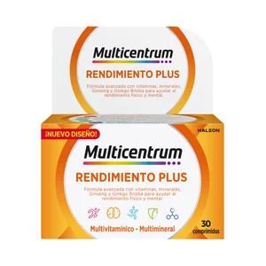 MULTICENTRUM Rendimiento plus Complemento nutricional con ginseng y ginkgo biloba 30 comprimidos.