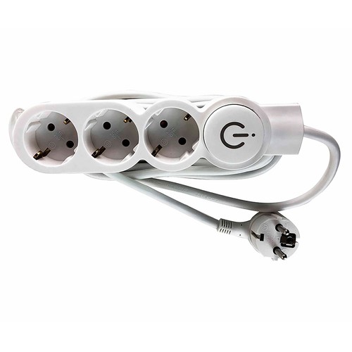 Base 3 tomas con interruptor 3x1,5mm 1,5m  blanca, NINE&ONE.