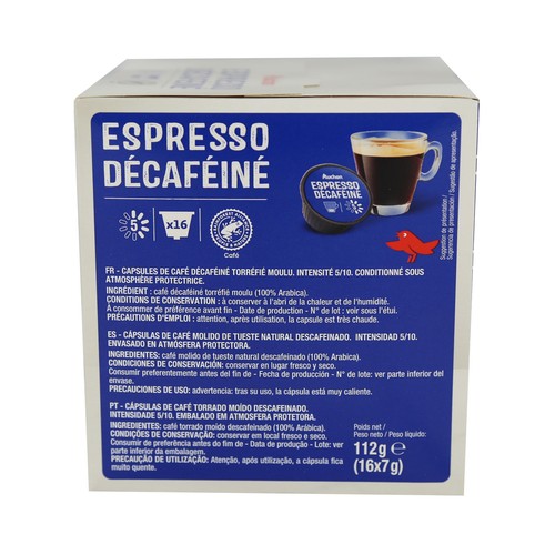 PRODUCTO ALCAMPO Café en cápsulas Espresso Descafeinado I5, 16 uds.