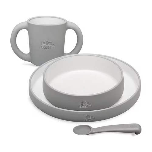 Vajilla de aprendizaje para bebés, 4 piezas, color gris, INTERBABY.