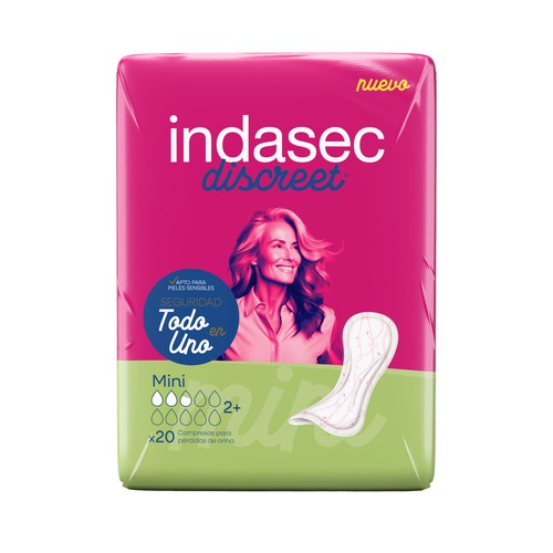 INDASEC Discreet Compresas incontinencia mini para pérdidas de orina leves a moderadas 20 uds.