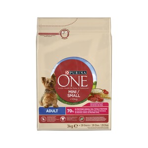 PURINA ONE Comida para perros adultos de raza pequeña sabor a buey PURINA ONE MINI 3 kg.