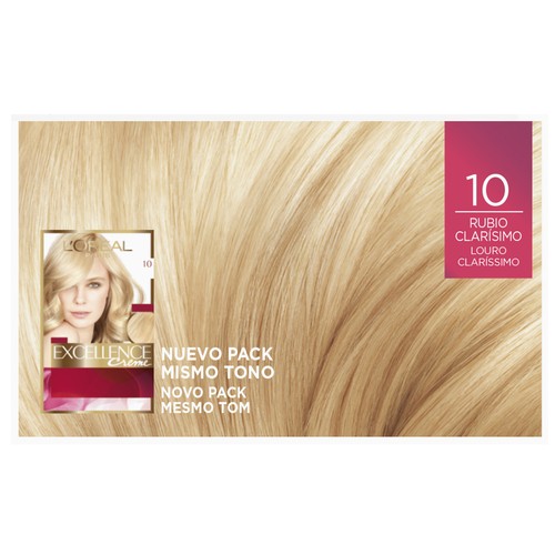 L´ORÉAL PARIS Excellence creme Tinte de pelo permanente tono 10 Rubio clarísimo.