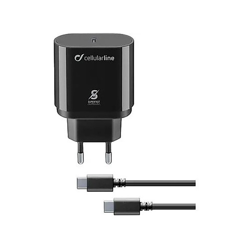 Kit Cargador móvil + cable USB-C, Universal, 0.10 m, color negro CELLULAR LINE Charger, 25 W.