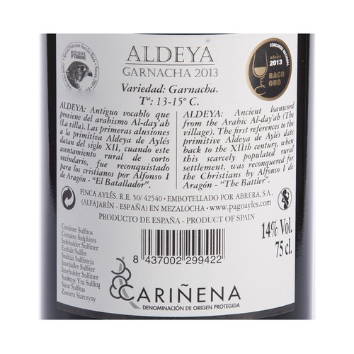 ALDEYA Vino tinto con D.O. Vino de la Tierra de Aragón botella de 75 cl.
