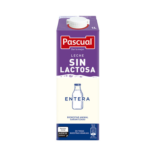 PASCUAL Leche de vaca entera y sin lactosa  1 l.