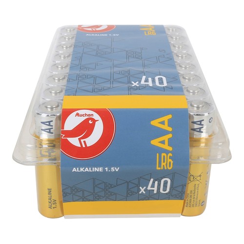 Pack de 40 pilas alcalinas AA, LR06, 1,5V, PRODUCTO ALCAMPO.