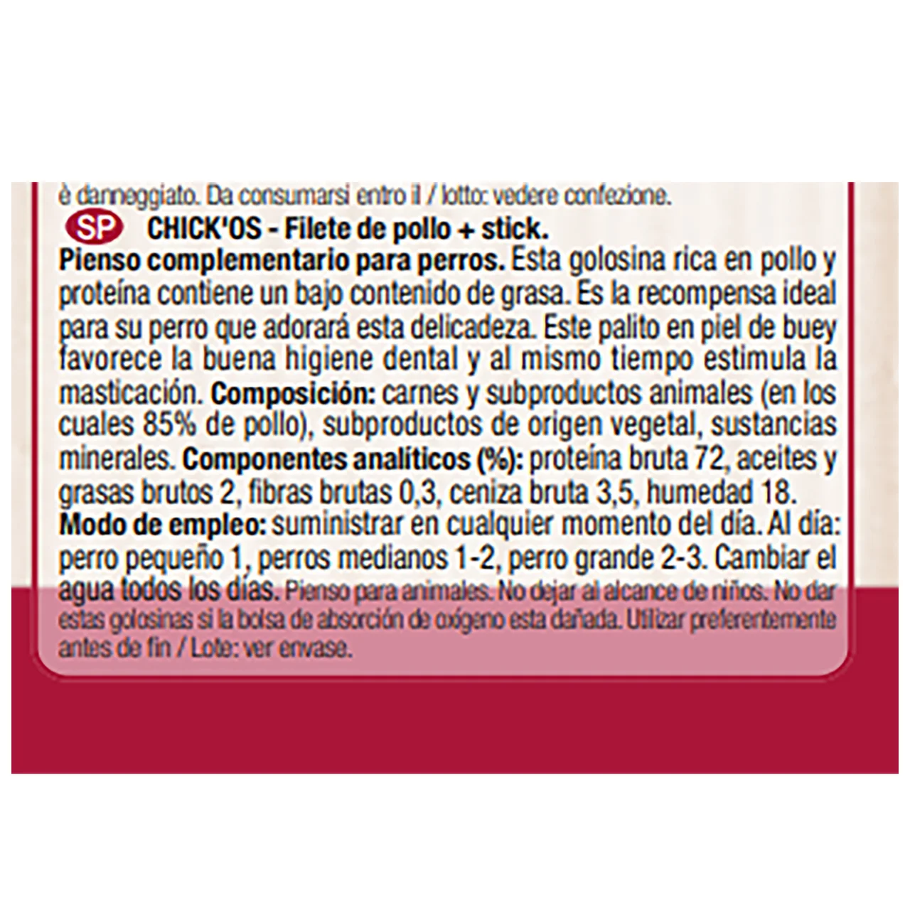 RIGA Bocaditos con sabor a pollo para perros RIGA CHICK'OS 4 uds x 75 g.