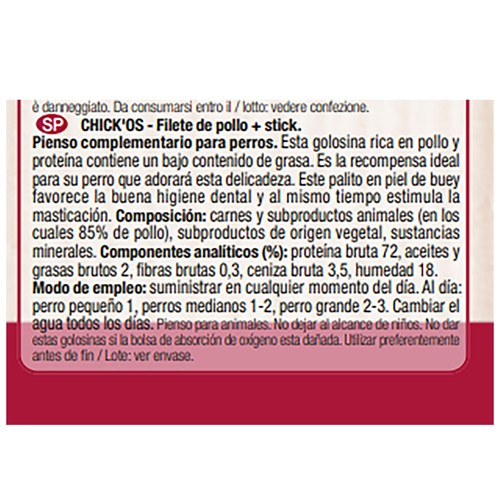 RIGA Bocaditos con sabor a pollo para perros RIGA CHICK'OS 4 uds x 75 g.