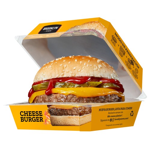 BROOKLYN TOWN Hamburguesa (100% carne de vacuno) con queso, lista para calentar y comer BROOKLYN TOWN 220 g.