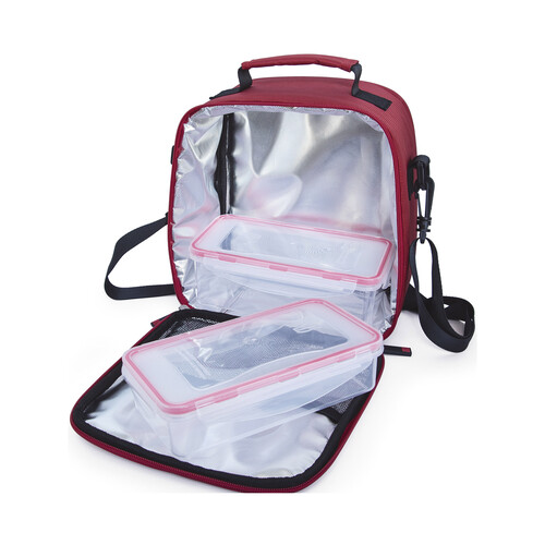 Bolsa porta alimentos color rojo más 2 tapers herméticos, de 0,6 y 0,8l., Classic Lunch bag IRIS.