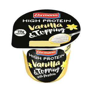 EHRMANN Mousse de vainilla con topping y alto contenido en proteinas  High protein 200 g.