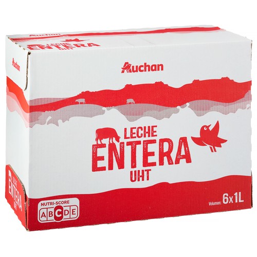 Leche entera de vaca PRODUCTO ALCAMPO 6 x 1 l.