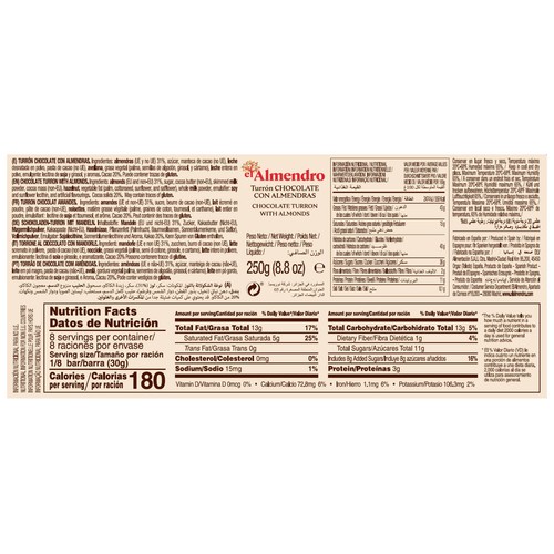EL ALMENDRO Turrón de chocolate con almendras 250 g.