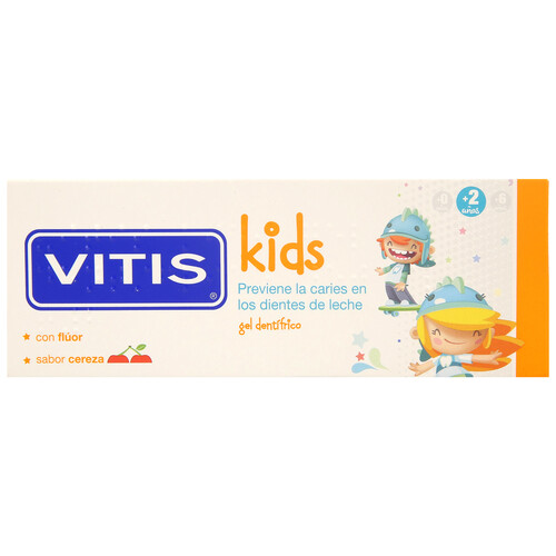 VITIS Pasta de dientes con flúor y sabor cereza para niños a partir de 2 años VITIS Kids 50 ml.