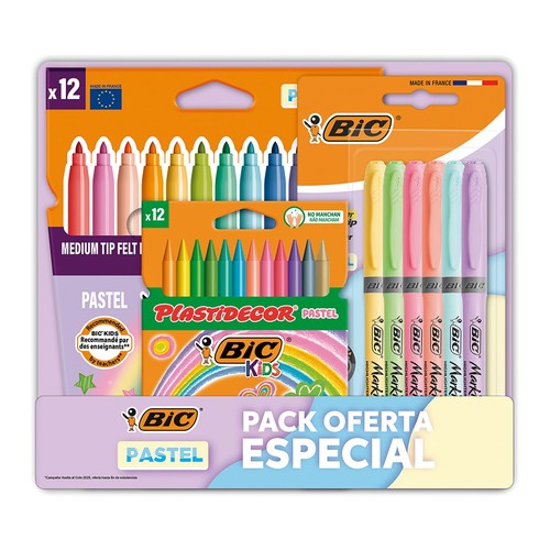 Pack de rotuladores, subrayadores y lápices de cera, BIC.