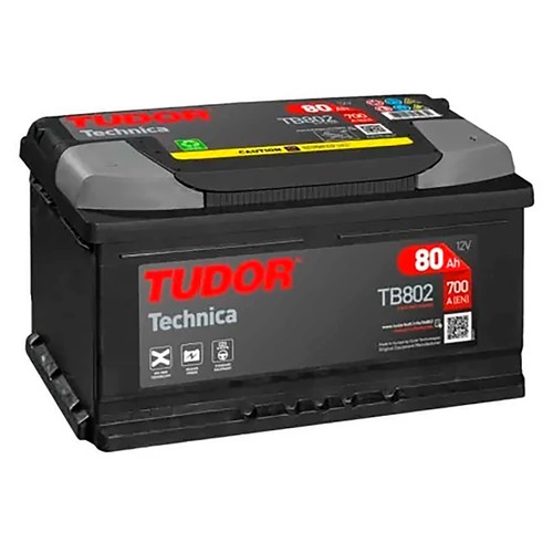 Batería de coche 80Ah, arranque 700A, 12v, L: 31,5cm, A: 17,5cm, H: 17,5cm, TUDOR.