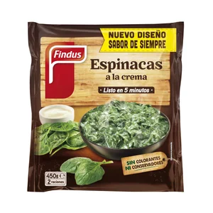 FINDUS Bolsa de espinacas a la crema, sin colorantes, ni conservantes 450 g.