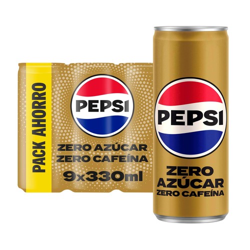 PEPSI ZERO Refresco cola zero azúcar, zero cafeína pack 9 latas x 33 cl.