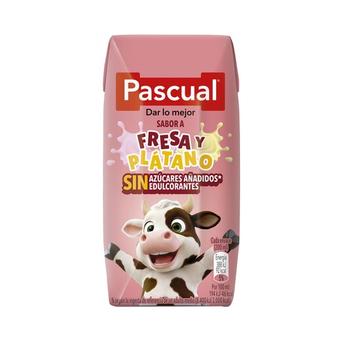 PASCUAL Batido con sabor a fresa y plátano brick 6 x 200 ml.