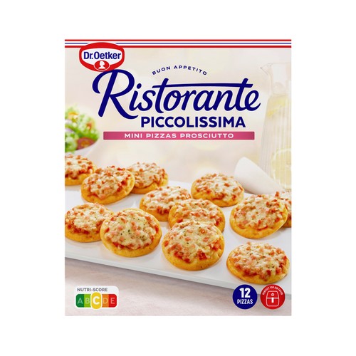 DR. OETKER Ristorante Piccolissima (mini pizzas de masa fina y crujiente) prosciutto 288 g.