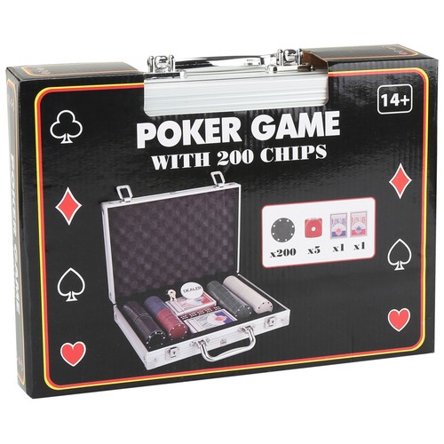 Estuche de poker con 2 mazos, 5 dados 200 fichas, CASINO.