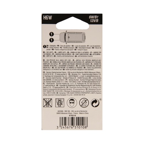2 bombillas H6W, 6W/BT,12V, PRODUCTO ALCAMPO.