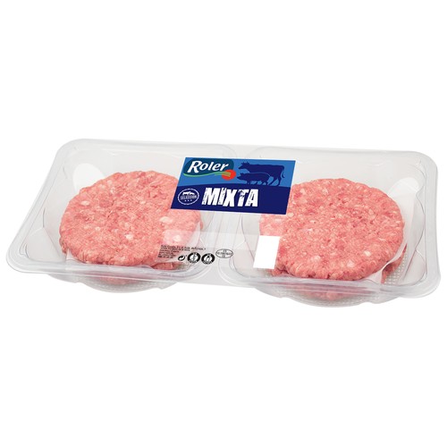 Bandeja de burger meat mixta (vacuno - cerdo), elaboradas sin gluten ni lactosa ROLER 4 x 80 g.