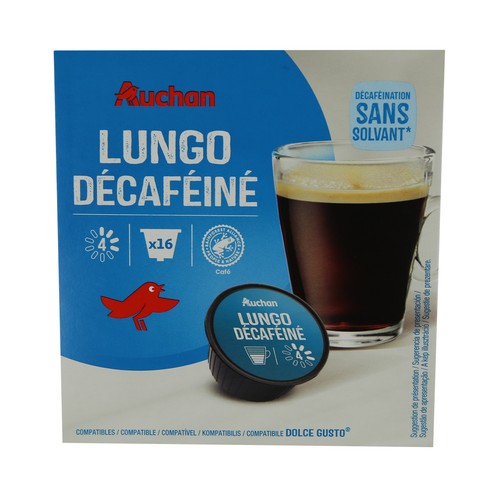 Café molido de tueste natural descafeinado Lungo Descaffeinato en cápsulas , Intensidad 4 PRODUCTO ALCAMPO 16 uds. 112 g.