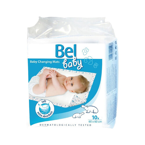 BEL Cambiador desechable de 60 x 60 cm, suave y extra absorvente BEL Baby 10 uds.