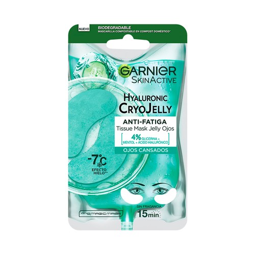 GARNIER Skin active Mascarilla para el contorno de los ojos con efecto hielo y acción anti-fatiga.