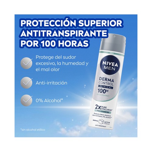 NIVEA Men derma control clinical Desodorante en spray para hombre antitranspirante hasta 100 horas 150 ml.
