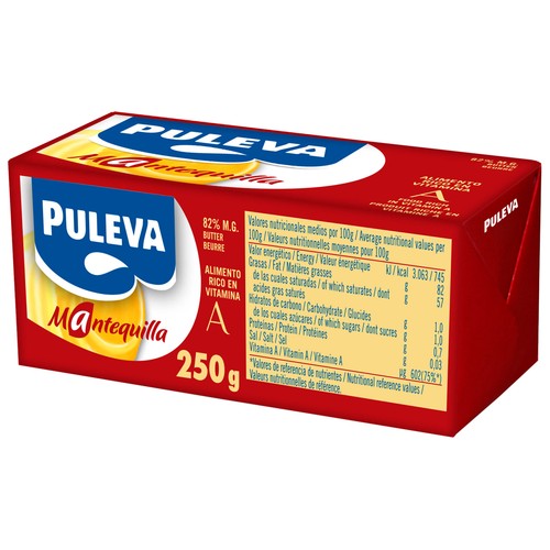 PULEVA Pastilla de mantequilla (82% materia grasa) sin sal 250 g.