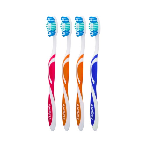 COLGATE Triple action Cepillo de dientes medio, que ayuda a eliminar manchas y bacterias bucales 4 uds.