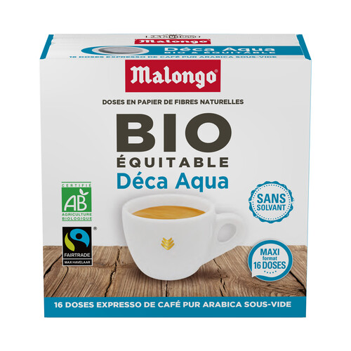 Monodosis café descafeinado con agua ecológica, 100 % Arábica MALONGO16 uds.. X 6,5 g.