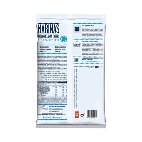 VICENTE VIDAL Patatas fritas extracrujientes con sal d´Es Trenc VICENTE VIDAL MARINA 150 g.