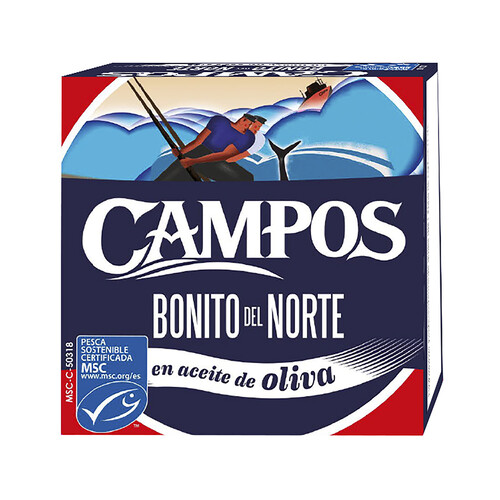 Bonito del Norte en aceite de oliva MSC (Pesca sostenible certificada) CAMPOS 60 g.