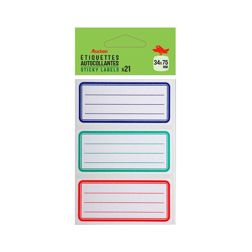 Alcampo Bolsa 21 Etiquetas Adhesiva. 34X75 3 Colores ALCAMPO